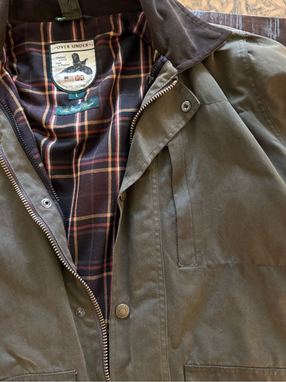 Waxed Olive Field Jacket with Corduroy Collar - Picture 3 of 4